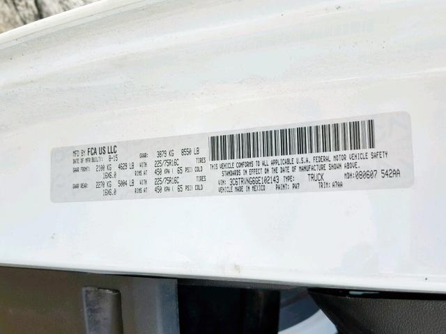 3C6TRVNG6GE102143 - 2016 RAM PROMASTER WHITE photo 10