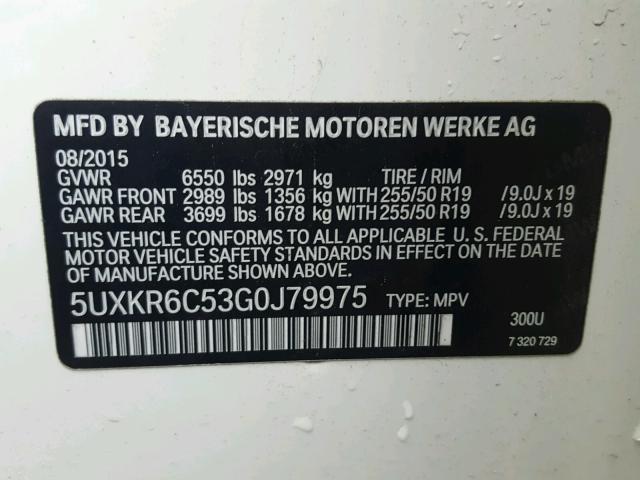 5UXKR6C53G0J79975 - 2016 BMW X5 XDRIVE5 WHITE photo 10