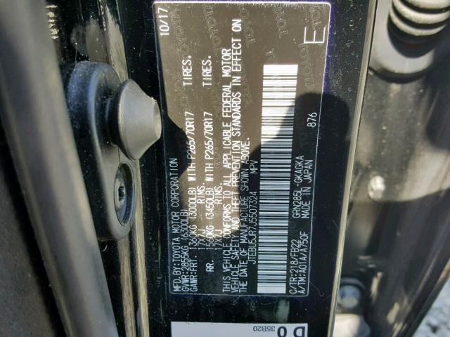 JTEBU5JR7J5507324 - 2018 TOYOTA 4RUNNER SR BLACK photo 10