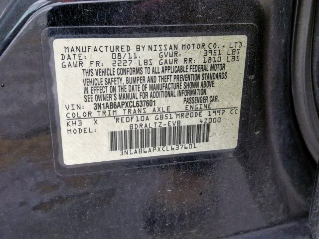 3N1AB6APXCL637601 - 2012 NISSAN SENTRA 2.0 BLACK photo 10