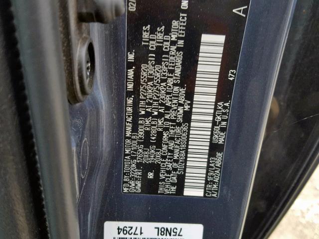 5TDZY68A18S006365 - 2008 TOYOTA SEQUOIA LI BLUE photo 10