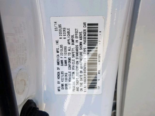 1HGCR2F84EA169078 - 2014 HONDA ACCORD EXL WHITE photo 10