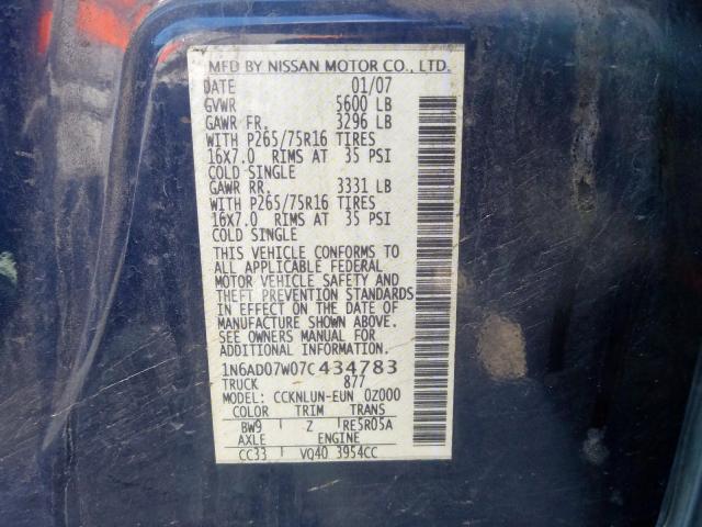 1N6AD07W07C434783 - 2007 NISSAN FRONTIER CREW CAB LE  photo 10