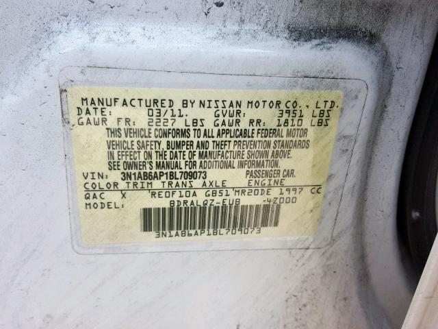 3N1AB6AP1BL709073 - 2011 NISSAN SENTRA 2.0 WHITE photo 10