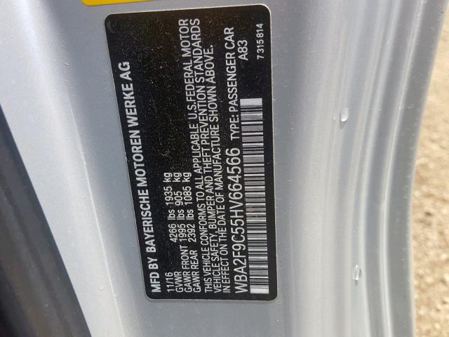 WBA2F9C55HV664566 - 2017 BMW 230I SILVER photo 10