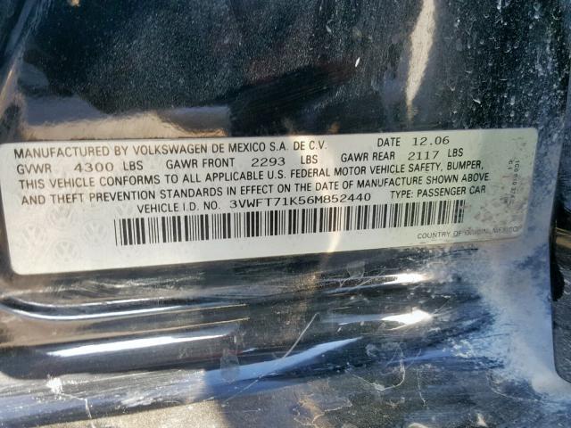 3VWFT71K56M852440 - 2006 VOLKSWAGEN JETTA TDI BLACK photo 10