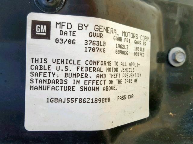 1G8AJ55F86Z189880 - 2006 SATURN ION LEVEL GRAY photo 10