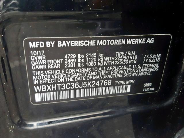 WBXHT3C36J5K24768 - 2018 BMW X1 XDRIVE2 BLACK photo 10