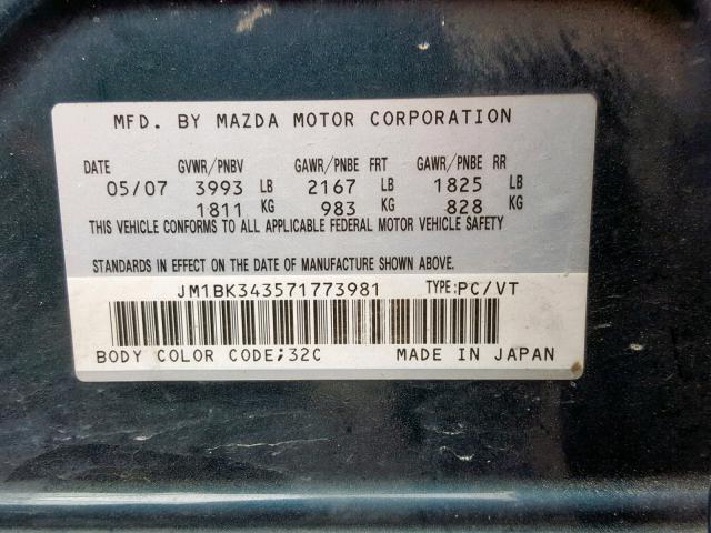 JM1BK343571773981 - 2007 MAZDA 3 HATCHBAC BLUE photo 10