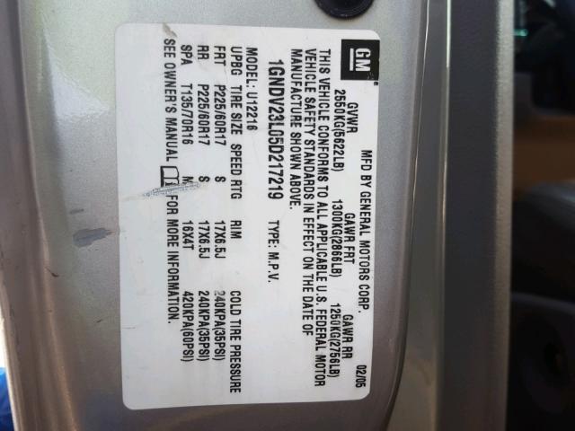 1GNDV23L05D217219 - 2005 CHEVROLET UPLANDER L 银色 照片 10