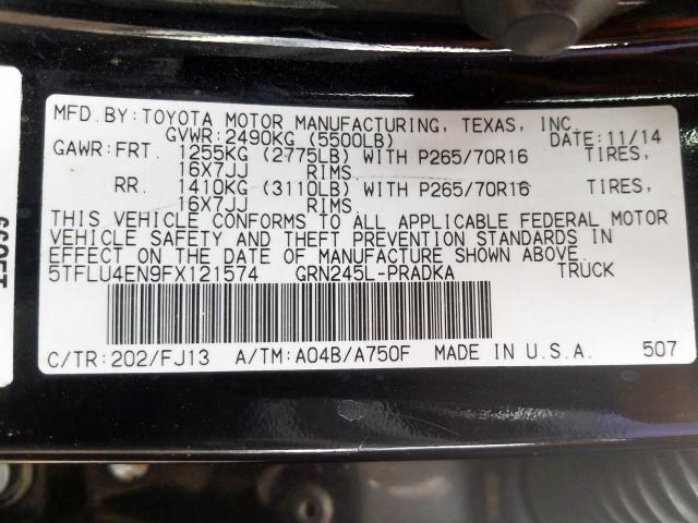 5TFLU4EN9FX121574 - 2015 TOYOTA TACOMA DOUBLE CAB  照片 10