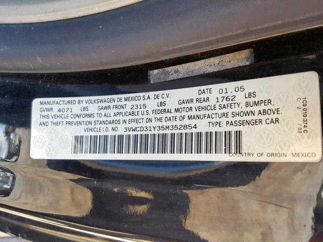 3VWCD31Y35M352854 - 2005 VOLKSWAGEN NEW BEETLE შავი ფოტო 10