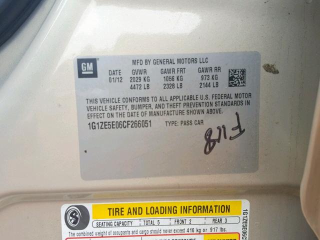 1G1ZE5E06CF266051 - 2012 CHEVROLET MALIBU LTZ 金色 照片 10