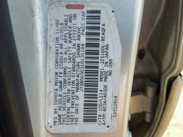 JT8BD69S310131184 - 2001 LEXUS GS 300 SILVER photo 10