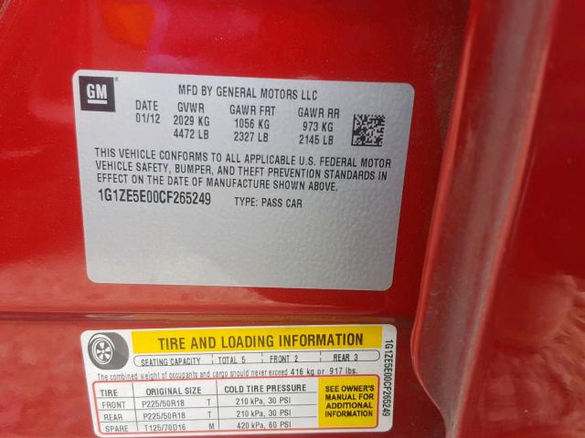 1G1ZE5E00CF265249 - 2012 CHEVROLET MALIBU LTZ 红色 照片 10