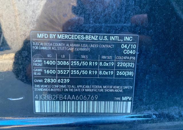 4JGBB2FB4AA606769 - 2010 MERCEDES-BENZ ML 350 BLUETEC  photo 10