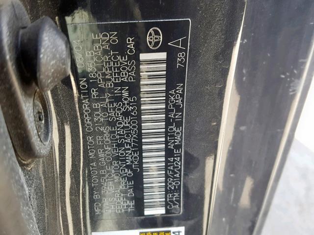 JTKDE177X50016315 - 2005 TOYOTA SCION TC შავი ფოტო 10