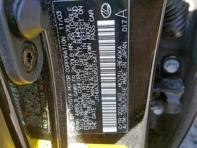 JTHBA30G245016471 - 2004 LEXUS ES 330 BLACK photo 10