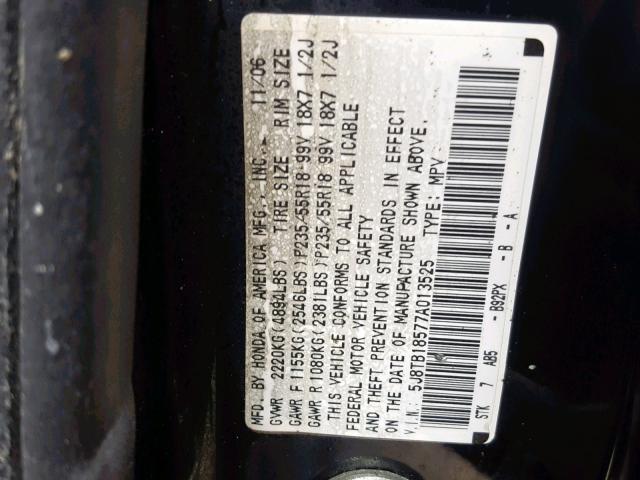 5J8TB18577A013525 - 2007 ACURA RDX TECHNO BLACK photo 10