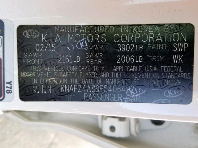 KNAFZ4A89F5406492 - 2015 KIA FORTE EX WHITE photo 10