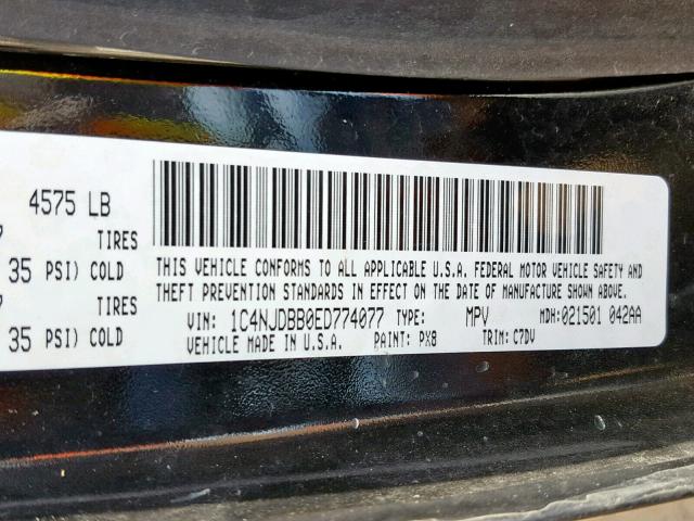 1C4NJDBB0ED774077 - 2014 JEEP COMPASS SP შავი ფოტო 10