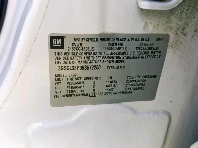 3GSCL33P08S572208 - 2008 SATURN VUE XE WHITE photo 10