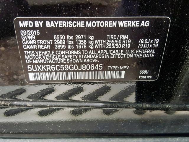 5UXKR6C59G0J80645 - 2016 BMW X5 XDRIVE5 BLACK photo 10