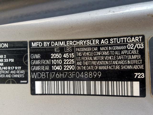 WDBTJ76H73F048899 - 2003 MERCEDES-BENZ CLK 55 AMG TAN photo 10