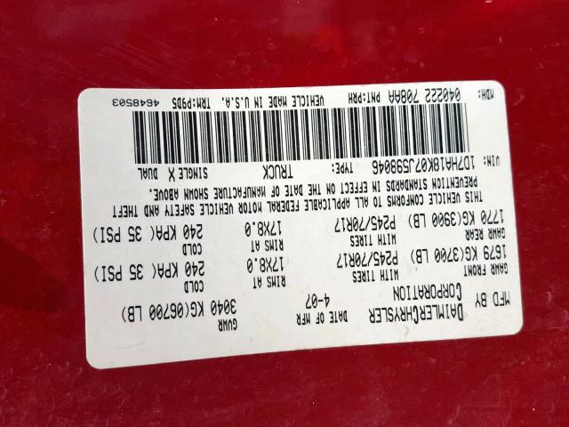 1D7HA18K07J598046 - 2007 DODGE RAM 1500 S RED photo 10