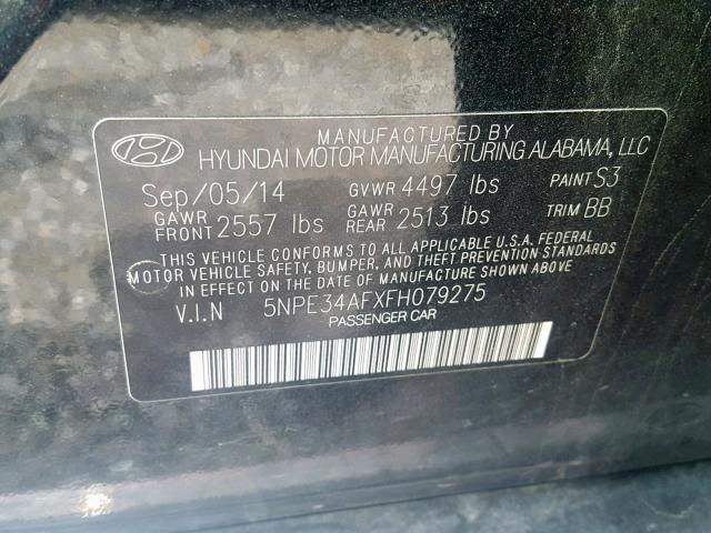 5NPE34AFXFH079275 - 2015 HYUNDAI SONATA SPO BLACK photo 10