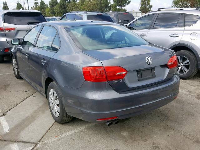 3VW2K7AJ0BM091562 - 2011 VOLKSWAGEN JETTA BASE GRAY photo 3