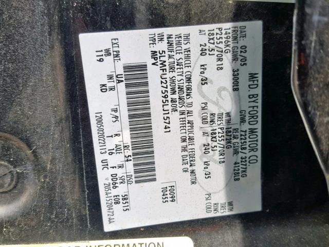 5LMFU27595LJ15741 - 2005 LINCOLN NAVIGATOR შავი ფოტო 10