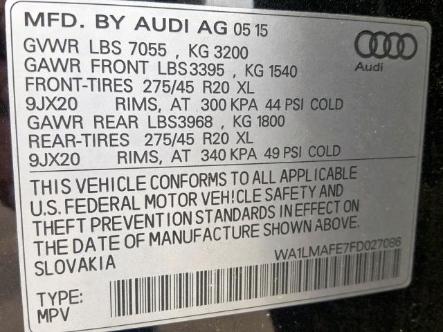 WA1LMAFE7FD027086 - 2015 AUDI Q7 TDI BLACK photo 10