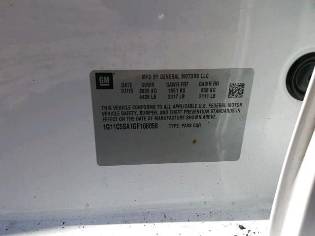 1G11C5SA1GF108058 - 2016 CHEVROLET MALIBU LIM WHITE photo 10