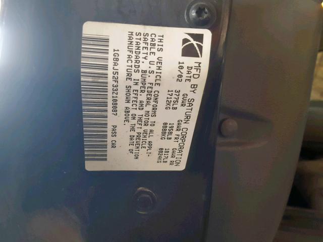 1G8AJ52F33Z108087 - 2003 SATURN ION LEVEL TURQUOISE photo 10