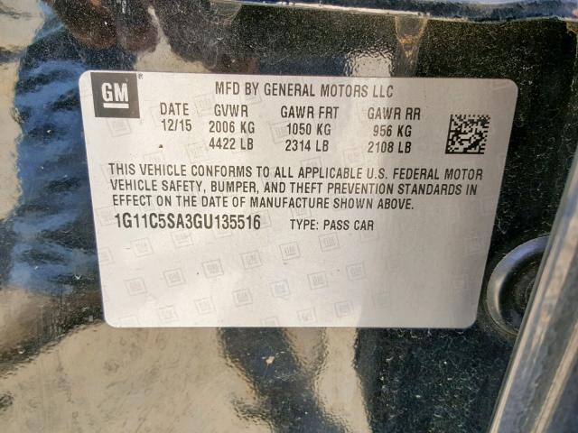 1G11C5SA3GU135516 - 2016 CHEVROLET MALIBU LIM 黑色 照片 10