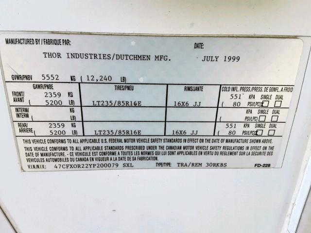 47CFX0R22YP200079 - 2000 THOR SIGNATURE WHITE photo 10