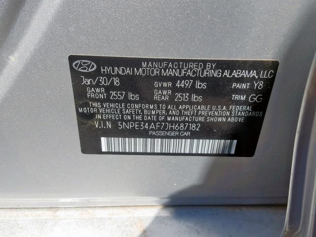 5NPE34AF7JH687182 - 2018 HYUNDAI SONATA SPO SILVER photo 10