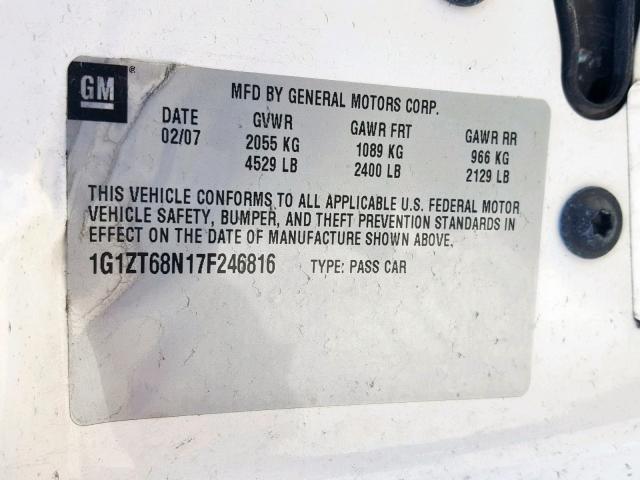 1G1ZT68N17F246816 - 2007 CHEVROLET MALIBU MAX 白色 照片 10