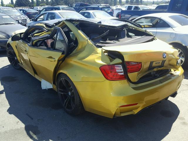 WBS3C9C59FP803303 - 2015 BMW M3 YELLOW photo 3