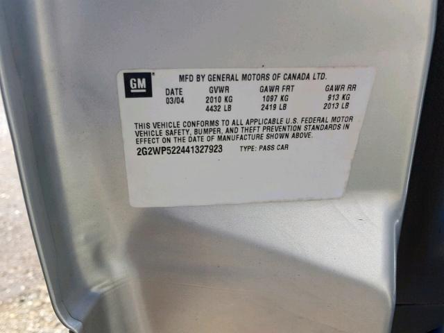 2G2WP522441327923 - 2004 PONTIAC GRAND PRIX SILVER photo 10