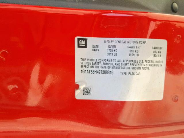 1G1AT58H497288816 - 2009 CHEVROLET COBALT LT RED photo 10