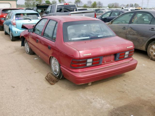 1B3AP28K0RN183080 - 1994 DODGE SHADOW MAROON photo 3