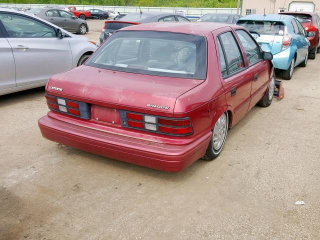 1B3AP28K0RN183080 - 1994 DODGE SHADOW MAROON photo 4