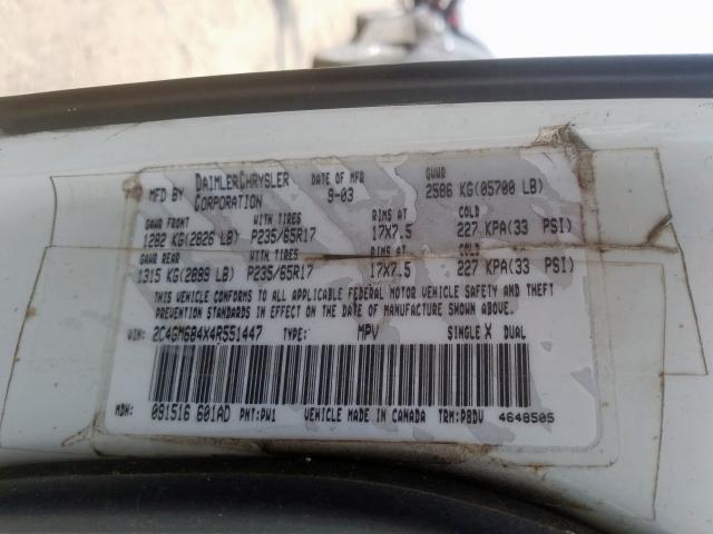 2C4GM684X4R551447 - 2004 CHRYSLER PACIFICA  photo 10