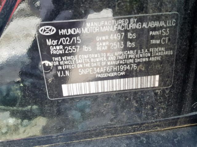 5NPE34AF6FH199476 - 2015 HYUNDAI SONATA SPO BLACK photo 10