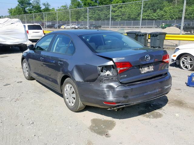 3VW2K7AJ6FM348164 - 2015 VOLKSWAGEN JETTA BASE GRAY photo 3