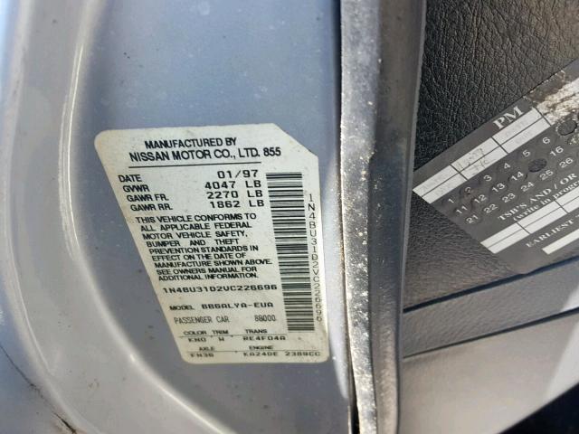 1N4BU31D2VC226696 - 1997 NISSAN ALTIMA XE SILVER photo 10