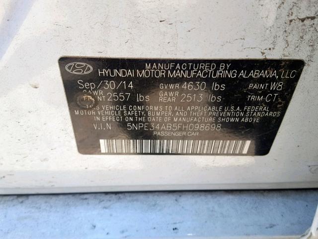 5NPE34AB5FH098698 - 2015 HYUNDAI SONATA SPO WHITE photo 10