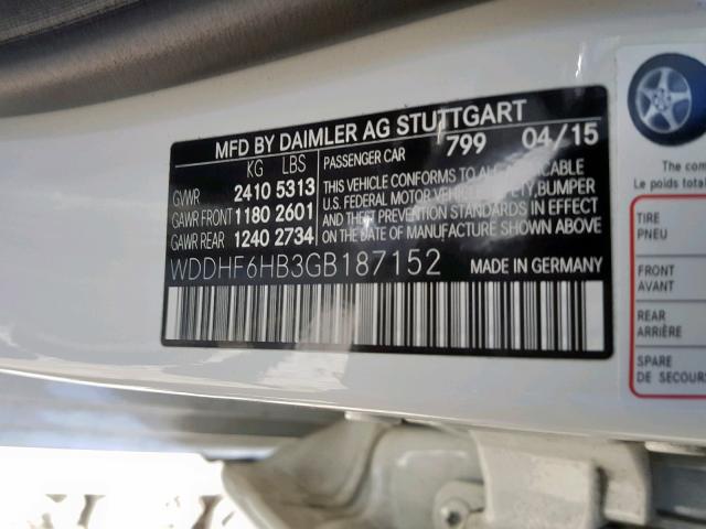 WDDHF6HB3GB187152 - 2016 MERCEDES-BENZ E 400 4MAT WHITE photo 10